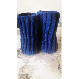 Resim Merut Style El Örgüsü Kadife Ip Mavi Ev Botu Panduf 