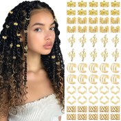 Resim 60 Adet Vintage Bohem Saç Takısı Örgüler İçin - Altın Örgü Klipsleri, Piercing Olmayan Kulak Manşetleri, Metal Loc Aksesuarları, Kadınlar ve Kızlar İçin Dreadlock Süslemeleri, Dreadlock Aksesuarları | Vintage Bohem Stili | Metalik Kaplama, Saç Takısı 