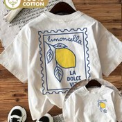 Resim Kadınlar İçin İtalyan Limoncello Desenli Tişört - LA DOLCE VITA Vintage Posta Pullu Tasarım - Yumuşak Yuvarlak Yaka Yazlık Üst, Beyaz Renkte Lacivert Detaylı Kısa Kollu Gömlek - Günlük Giyim, Retro Tarz, Nefes Alabilen Kumaş, Bahar Modası, Trend Kadın Tişörtü 