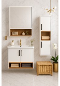 Resim Dmz Home Concept Legna 65 Cm Beyaz-ahşap Renkli Mdf, Seramik Lava Beyaz - Meşe 