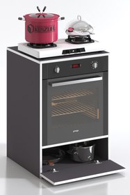 Resim Kenzlife Ankastre Fırın Modülü Kabini Flor Mat Gri Renk 85(Y)*60(G)*57(D) Kapaklı Ocak Dolabı Üstü Kapalı 