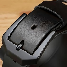 Resim Erkek Kare Alaşım Tokalı Yırtmaçlı Deri Kemer - Günlük Giyim için Şık Siyah Deri Kemer, Dayanıklı & Rahat, Kot Pantolon veya Elbiseler için Mükemmel, Günlük Kemer | Minimalist Kemer | Alaşım Tokalı Kemer, Erkek Kemeri, Erkek Kemeri 
