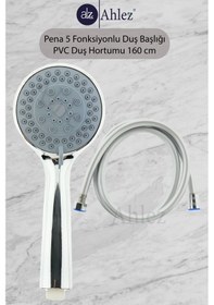Resim Pena 5 Fonksiyonlu Duş Başlığı Ve Gri Pvc Duş Hortumu Duş Takımı Krom 