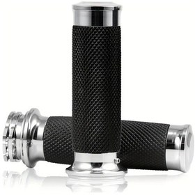 Resim Hightower Krom 1" 25mm Motosiklet Gidon Tutacakları, Kaymaz Yüzey, Sportster 883/1200, Dyna, Road King, Electra Glide İçin. 