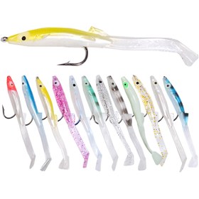 Resim 6 Paket Eel-Şekilli Yumuşak Balık Yemi, 80mm/2.3g PVC T-Kuyruklu saç tokası ile, 12 Renk, Kurşunsuz Tatlı ve Tuzlu Su Yemi Seti 