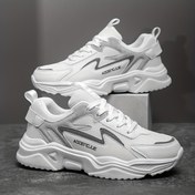 Resim Erkekler için Moda Kalın Tabanlı Sneakerlar - Rahat & Spor Babalar Ayakkabıları, Yükseklik Artırıcı, Nefes Alabilen File, Kaymaz EVA Taban, Koşu & Dış Aktiviteler için, Kalın Tabanlı, Yürüyüş Ayakkabıları 