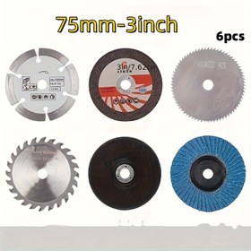 Resim 6 Adet Paslanmaz Çelik Testere Bıçakları, 3 inç 75mm Bağlı Korundum Diskleri, Orta Taneli, Alüminyum Alaşımlı Malzeme, Pnömatik Makineler İçin Uygundur 