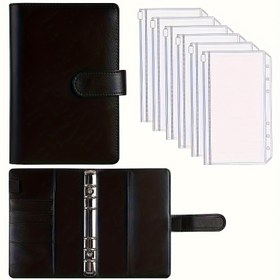 Resim 6 adet A6 Halka Baskı Kapaklı - Çıkarılabilir Kapaklı, Gevşek Yapraklı Defter, Fermuarlı Zarf ve Cep, Suni Deri Yaratıcı Kırtasiye Organizatörü, Halkalar, Para, Bütçeler, Aksesuarlar ve Halka Depolama, Halka Baskı, Halka Baskı 