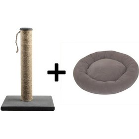 Resim Pribor Kedi Tırmalama Tahtası 40 Cm Ve Kedi Simit Yatağı 50 Cm Çap Polar 2' Li Set Gri 