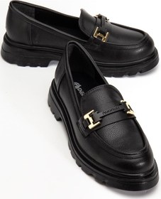 Resim Siyah Kadın Loafer Günlük Ayakkabı Suni Deri Taşlı Tokalı-4350 Siyah 