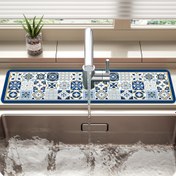 Resim 1 adet, Sofra Kurutma Matı, El Boyaması Karo Desenli Polyester Emici Mat, Musluk Emici Mat, Lavabo Drenaj Matı, Kauçuk Tabanlı Kaymaz Hızlı Kuruyan Mat, Ev Mutfak ve Banyo Lavabo Drenajı için Uygun 