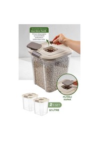 Resim Vienev 2'li 12 Litre Kare Çok Amaçlı Filtre Kapaklı Un Bakliyat Saklama Kabı Bej Bej 
