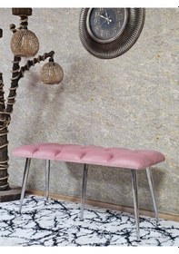 Resim Zafir Krom Metal Yeşil Oturaklı Sivriltme Ayaklı Babyface Puf & Bench & Oturak Pembe 