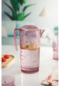 Resim Akrilik Mürdüm Sürahi 2,3 Lt 6'lı & Su Meşrubat Kahve Yanı Bardağı 400 Ml Seti Cam Değildir 