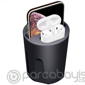 Resim ALLY X9A Cup Araç İçin İPhone 11-12 Kablosuz Şarj Cihazı Airpods Şarj 2 Usb 