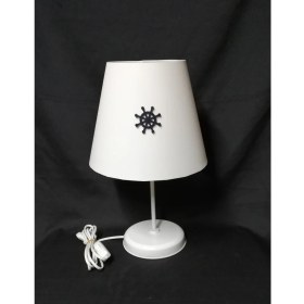 Resim Beyaz Başlıklı Çapa Denizci Genç Odası Çocuk Odası Abajuru Beyaz Metal Ayaklı 