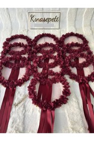 Resim Kınasepeti Bordo Nedime Defi (1 adet), Dantelli ve 3D Çiçekli Kına Gecesi Tefi, Gelin Arkadaşı Grubu 