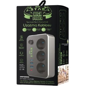 Resim Iron Star Ironstar 2mt 3xusb Akım Korumalı 3 Soketli Priz 