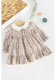 Resim Babymod Çiçek Desenli Bebe Yakalı Keten Kız Bebek Elbise 001 