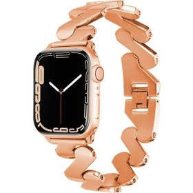 Resim iOs Watch Uyumlu 42mm Kordon Krd-80 Metal Strap Kayış Rose Gold 