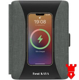 Resim KALE PROMOSYON Kişiye Özel İsim Baskılı Powerbank Organizer Defter Şarj Cihazı Defter 13x21 Kablosuz Şarj Cihazı 