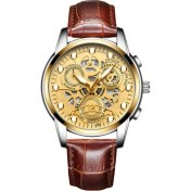 Resim Hanyang Kahverengi Altın Gümüş Fngeen Marka Altın Izle Erkek Hollow Kuvars Izle Paslanmaz Çelik Bant Su Geçirmez Aydınlık Moda Saatler Relogio Masculino (Yurt Dışından) 