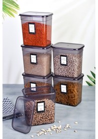 Resim 6'lı Etiketli Jumbo Boy Dikdörtgen Erzak Saklama Kabı Seti 2000ml Antrasit 