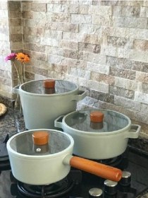 Resim NEOFLAM Fika Alüminyum Döküm 6 Parça Gri Cam Kapaklı Tencere Seti 