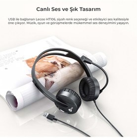 Resim Lecoo HT106 USB Kablolu Mikrofonlu Kulak Üstü Kulaklık Siyah 