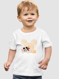 Resim Kio Tasarım Bebek Tişört Miki Mouse Baskılı Unisex Beyaz Pamuklu T-shirt Yeni Doğan Hediye Hediyesi 