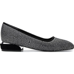 Resim Tamer Tanca Kadın Vegan Siyah/beyaz Taş Babet Ayakkabı 911 D-02 Bn Ayk Sk24-25 Syh Suet/byz Tas Siyah Süet 