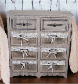 Resim Ahşap 8 Çekmeceli Hasır Görünümlü Sebzelik Rustik 