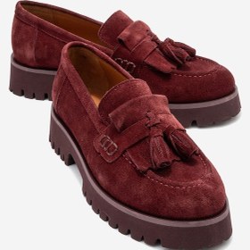 Resim Luvi Shoes Poen Bordo Süet Hakiki Deri Püsküllü Kadın Loafer Ayakkabı Bordo 