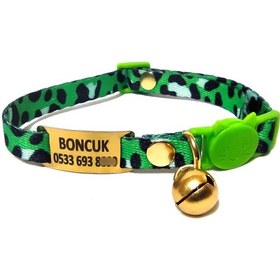 Resim Ayz Markalama Güvenlik Kilitli İsimli Kedi Tasması Yeşil Medium 