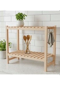 Resim Mutfak Ahşap Tezgah Üstü Düzenleyici - 2 Katlı Baharatlık Rafı - Doğal Ahşap - 50x40 Cm Diğer 