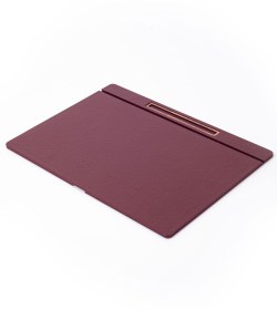 Resim Deri Kapaklı Masa Sümeni Bordo Ahşap Detaylı 50x35cm 