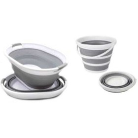 Resim HOBBY LİFE Gri Katlanabilir Çamaşır Sepeti Katlanır Kova 2li Set 