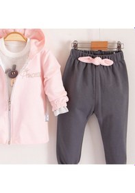 Resim 3-18 Ay Prences Kız Bebek Takımı Kapişonlu 3'lü Pembe Pembe 