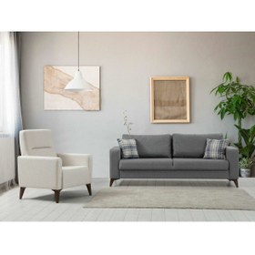 Resim Minar Kristal 3 1 Berjer Koltuk Takım Koyu Gri Bej 