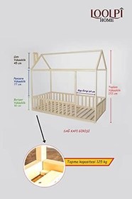 Resim Unisex Montessori Bebek ve Çocuk Karyolası Çatılı Doğal Ahşap Yatak Doğal Ahşap 120 x 200 LoolpiNM21 