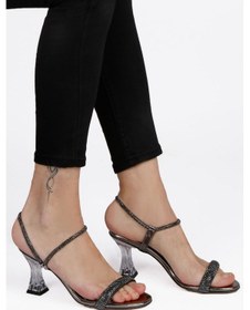 Resim Kadın Taş Detaylı Tek Bant Şeffaf Topuklu Abiye Ayakkabı Platin 