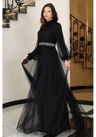 Resim Raika Moda Alia Şık Taş Detaylı Büyük Beden Tesettür Abiye - Alya Siyah 