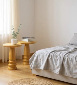 Resim ASELYA HOME Doğal Ahşap 2’li Set Mantar Yan Sehpa Modern Vernikli Fiskos Zigon Çiçeklik 