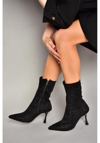 Resim Fox Shoes T752582402 Siyah Süet İnce Topuklu Kadın Bot Siyah-Süet Siyah 