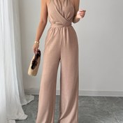 Resim Kadınlar İçin Bej/Taupe Renkli Şık ve Günlük Pantolon Takımı - Geniş Paça, Makinede Yıkanabilir Parti, Ofis ve Her Gün Kullanım için Profesyonel Kıyafet, Dökümlü Kesim, Tek Parça Elbise Seti, Tüm Mevsimler İçin Kadın Formal ve Gündelik Giyim 