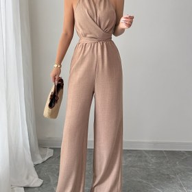 Resim Kadınlar İçin Bej/Taupe Renkli Şık ve Günlük Pantolon Takımı - Geniş Paça, Makinede Yıkanabilir Parti, Ofis ve Her Gün Kullanım için Profesyonel Kıyafet, Dökümlü Kesim, Tek Parça Elbise Seti, Tüm Mevsimler İçin Kadın Formal ve Gündelik Giyim 
