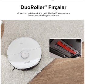 Resim Roborock 6000 Pa Ultra Güçlü Emiş ve Çift Kauçuk Fırçalı Akıllı Robot Süpürge Vibrarise Titreşimli Paspas Halı Tanıma ve 3D Engel Sakınma Teknolojili Beyaz 