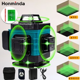 Resim 16 Hatlı Yeşil Lazer Seviye Kit, 4×360° Otomatik Düzeltme Hassas Ölçüm Aracı ve USB Batarya Dahil 
