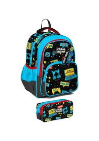 Resim Coral High İlkokul Sırt Çantası ve Kalemlik Seti - Erkek Çocuk - Siyah Mavi Gamer 