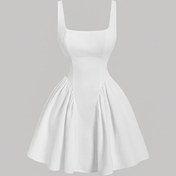 Resim Kadınların şık askısız beyaz vücut giyimli elbisesi - Polyester, kolsuz, ruched detaylı, tüm mevsimler için mükemmel, yetişkin moda, vücut giyimli elbise | Ruched detaylı elbise | Polyester elbise 